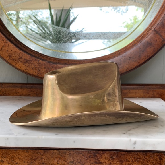Large Vintage Brass Cowboy Hat Sculpture - Picture 2 of 7